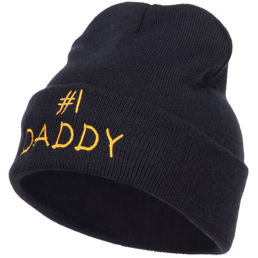 Number One Daddy Embroidered Long Beanie - Navy OSFM