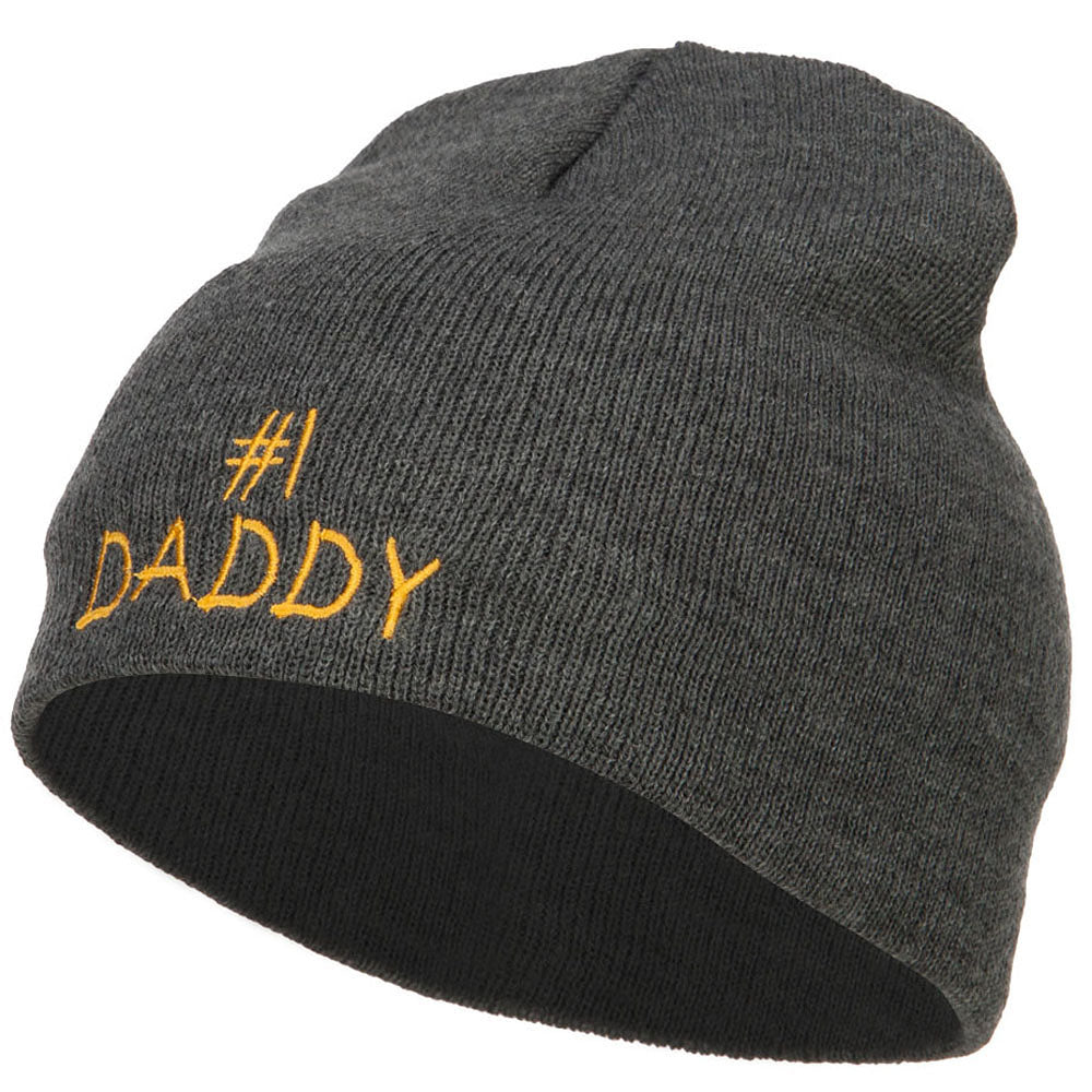 Number One Daddy Embroidered Short Beanie - Dk Grey OSFM