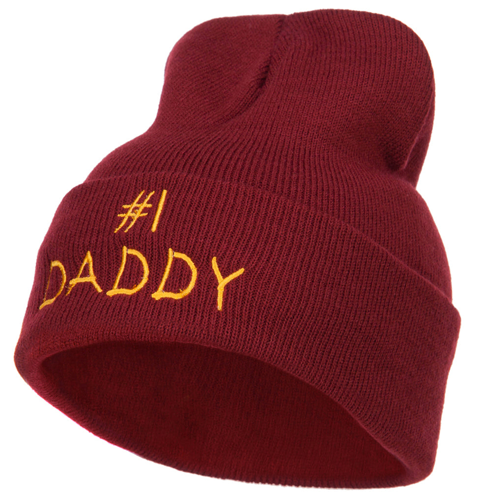Number One Daddy Embroidered Long Beanie - Maroon OSFM