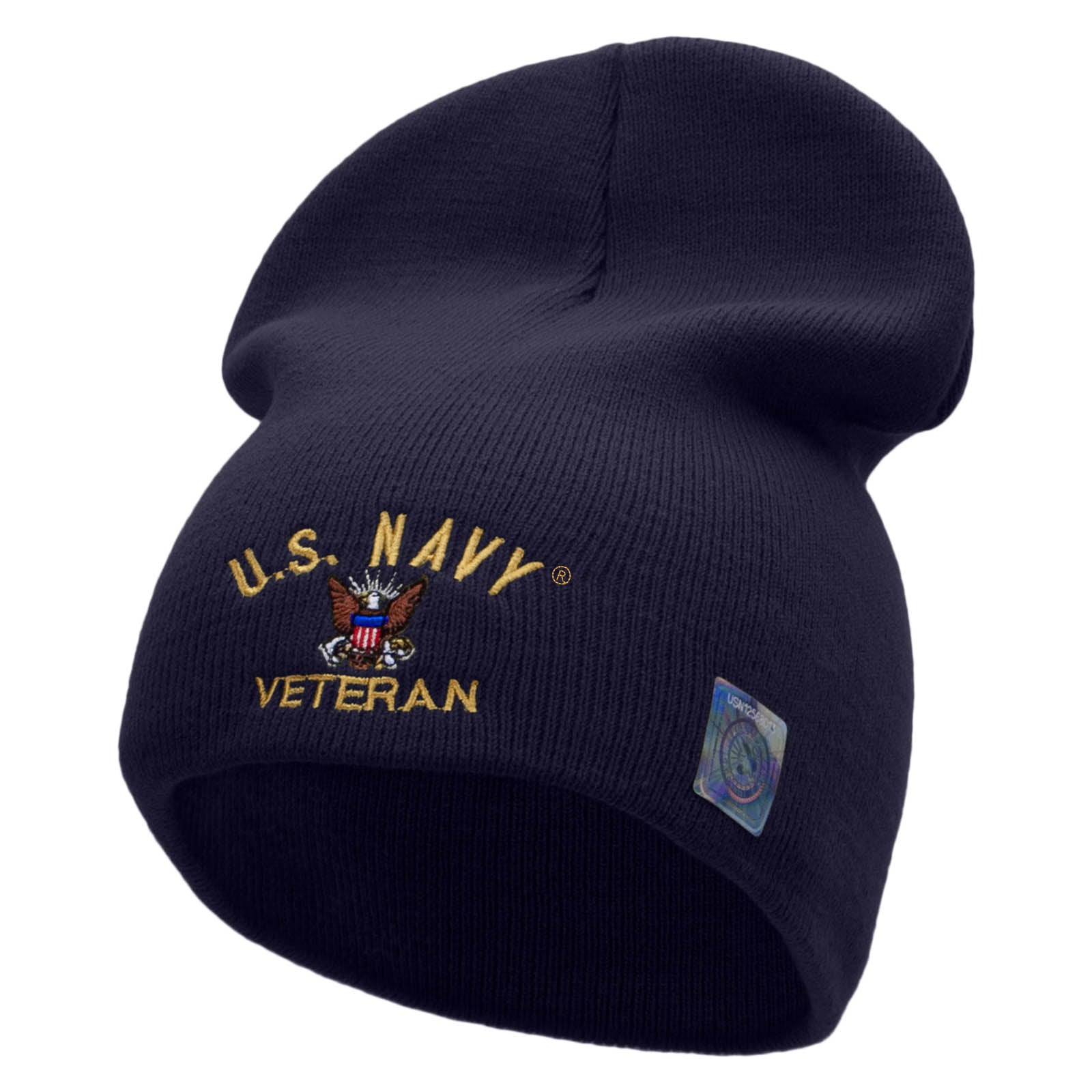 Licensed US Navy Veteran Military Embroidered Short Beanie Made in USA - Navy OSFM