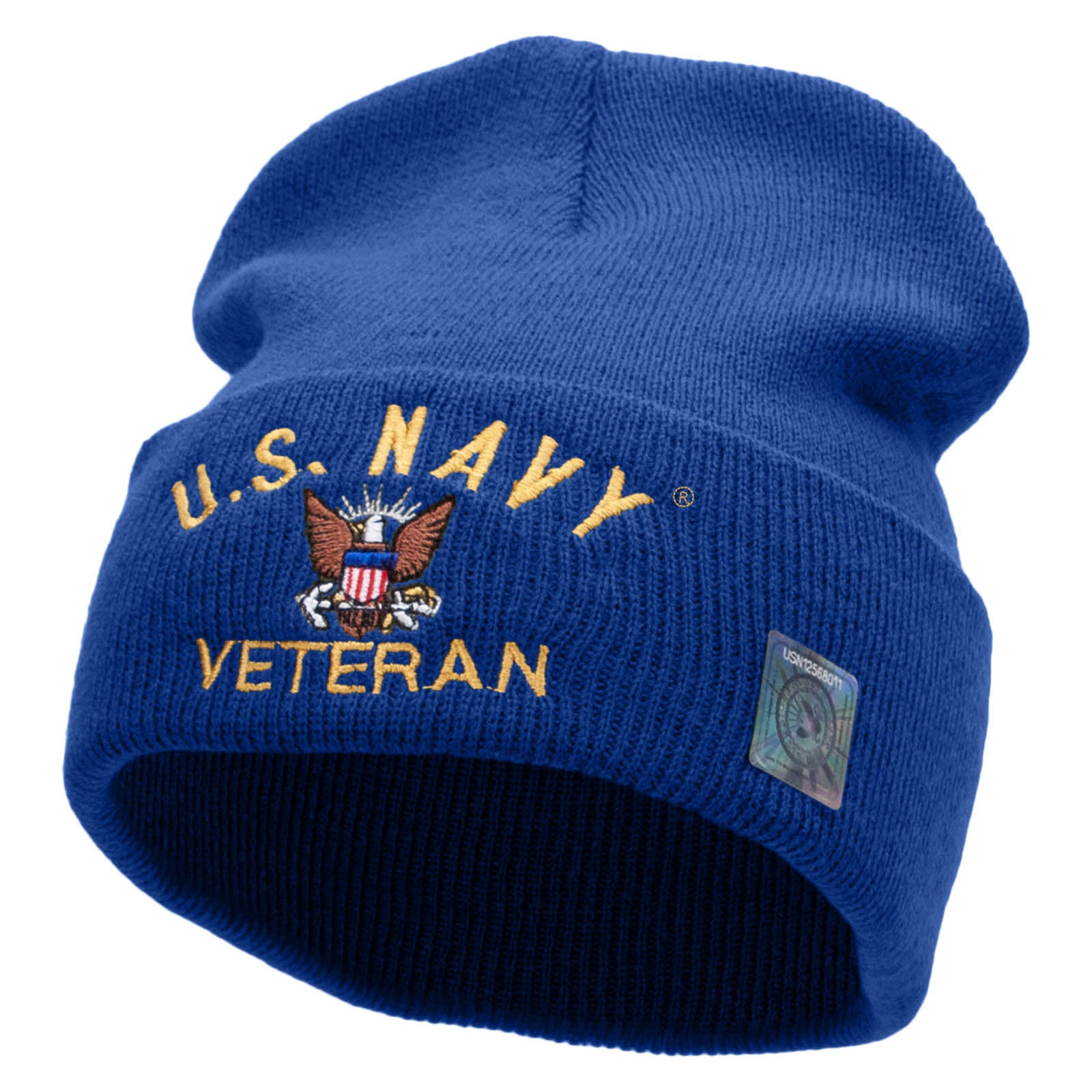 Licensed US Navy Veteran Military Embroidered Long Beanie Made in USA - Royal OSFM