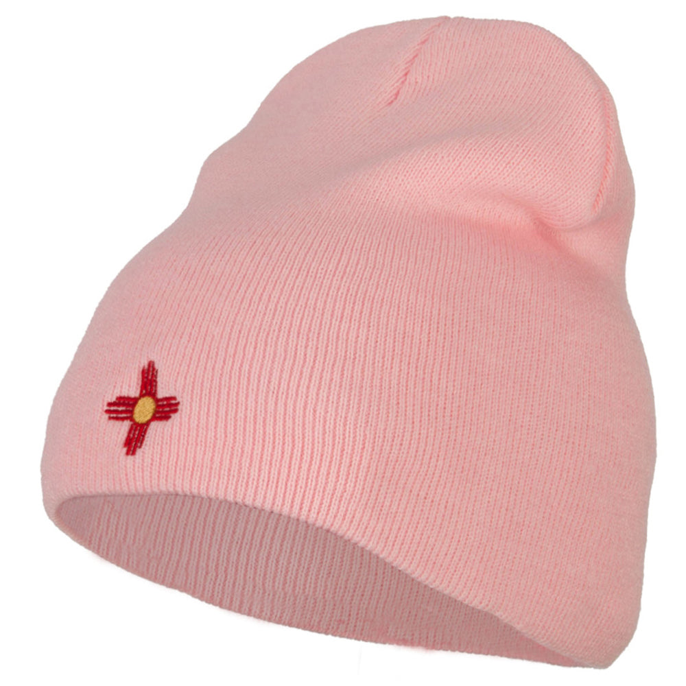 New Mexico Flag Logo Embroidered Knitted Short Beanie - Pink OSFM