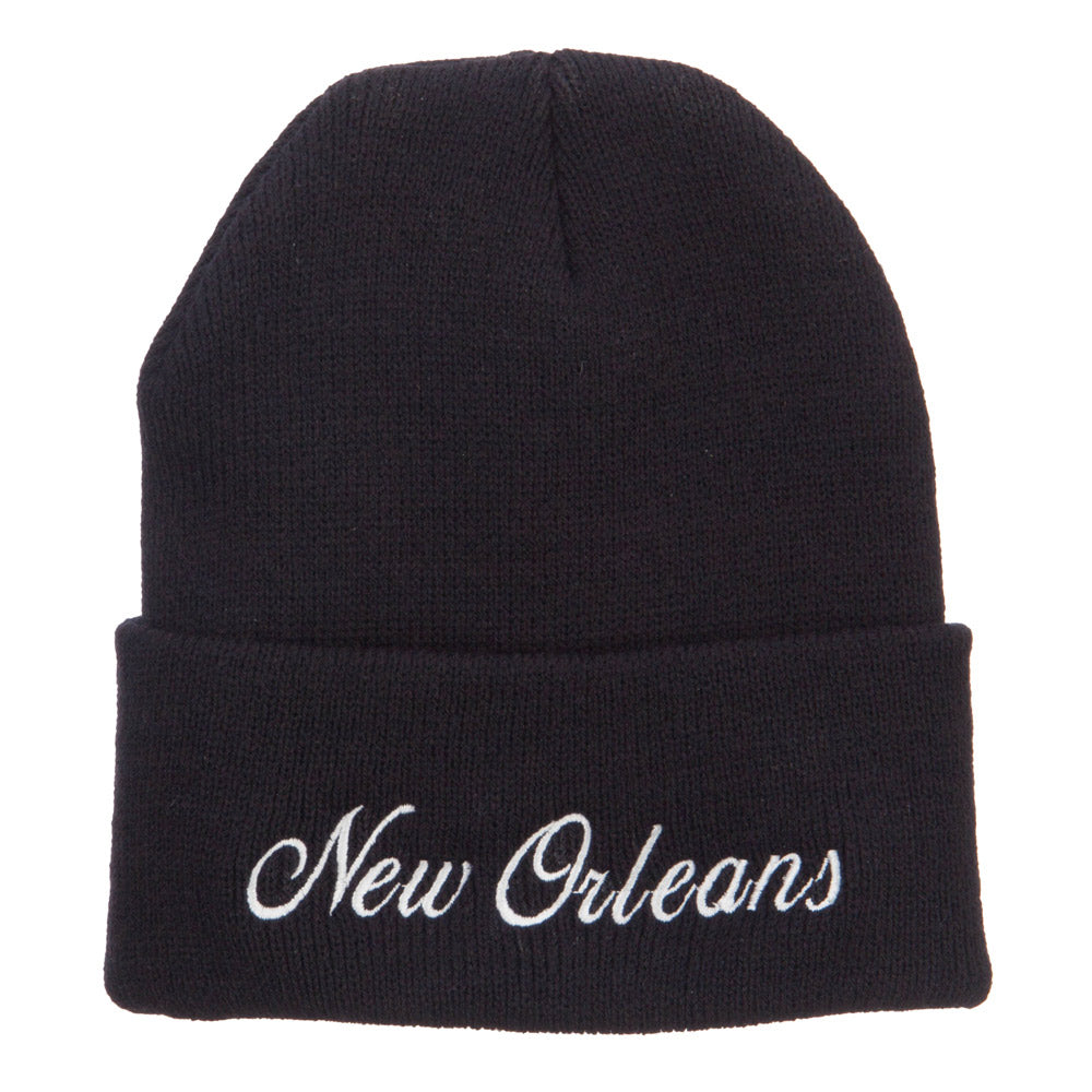 City of New Orleans Embroidered Long Beanie - Black OSFM