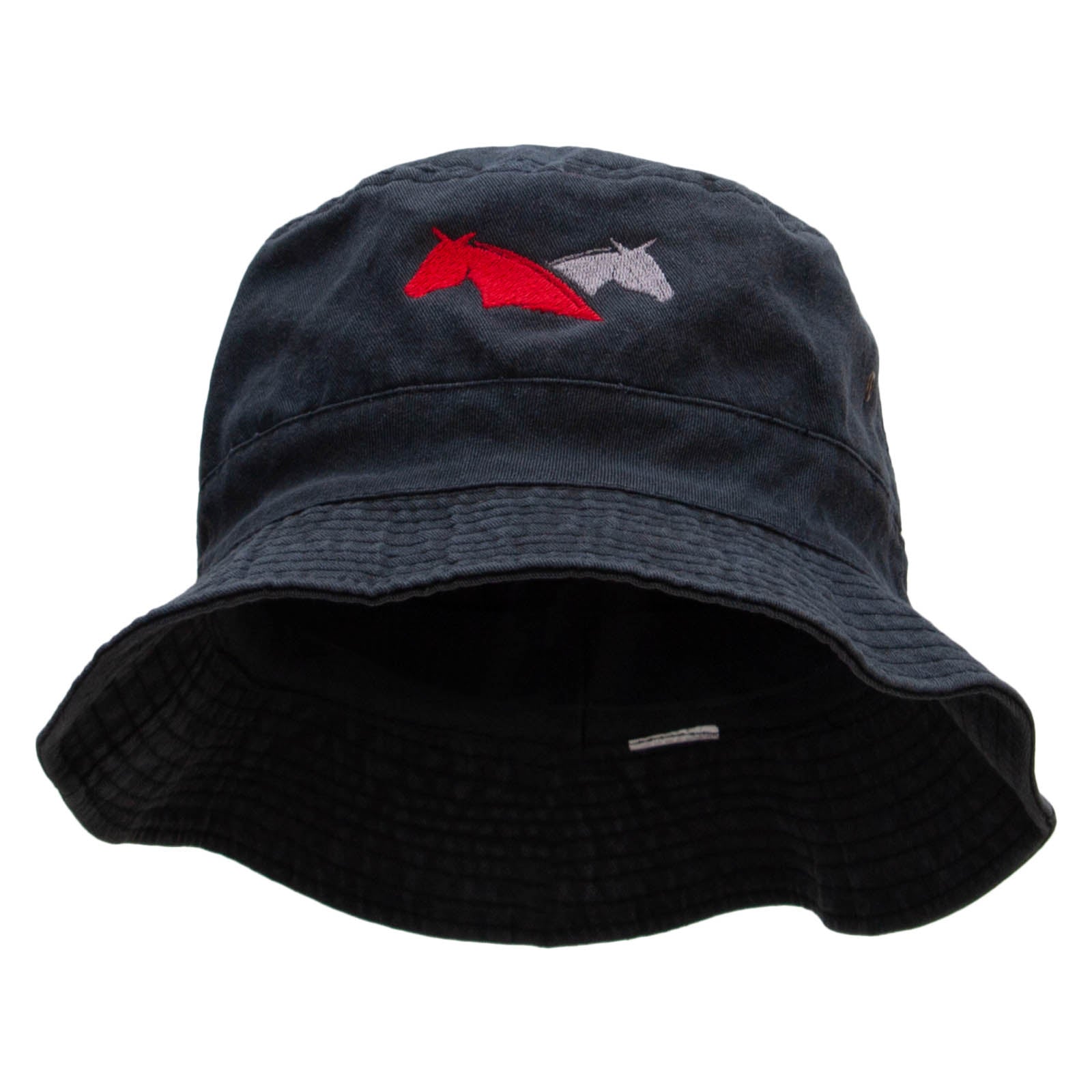 Dual Horse Embroidered Bucket Hat - Black OSFM