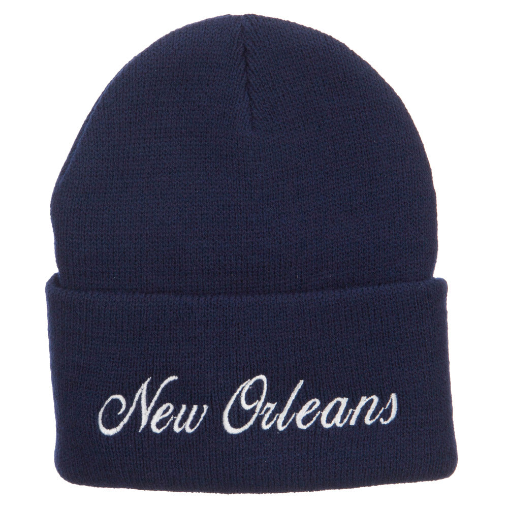City of New Orleans Embroidered Long Beanie - Navy OSFM
