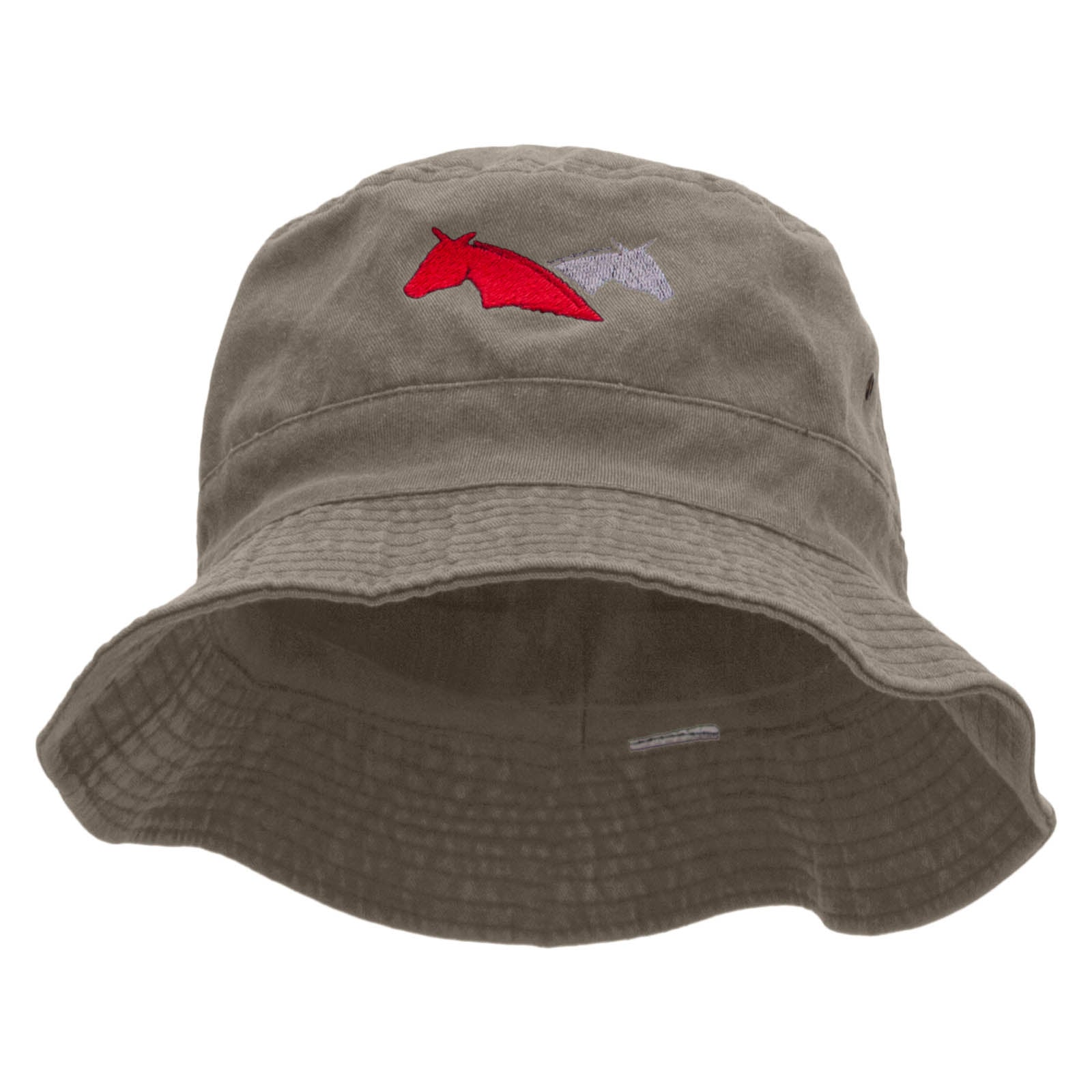 Dual Horse Embroidered Bucket Hat - Charcoal OSFM