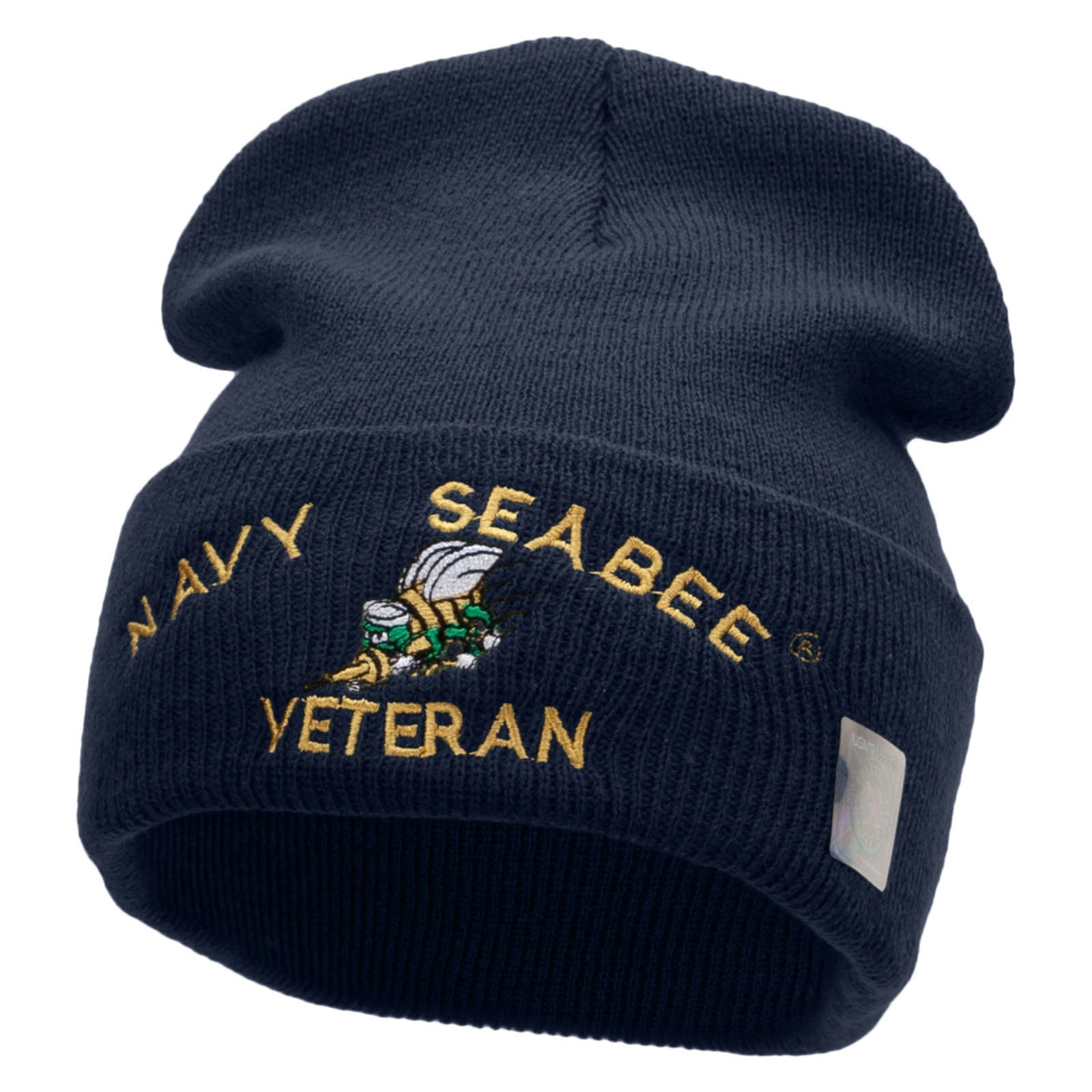 Licensed US Navy Seabee Veteran Military Embroidered Long Beanie Made in USA - Navy OSFM