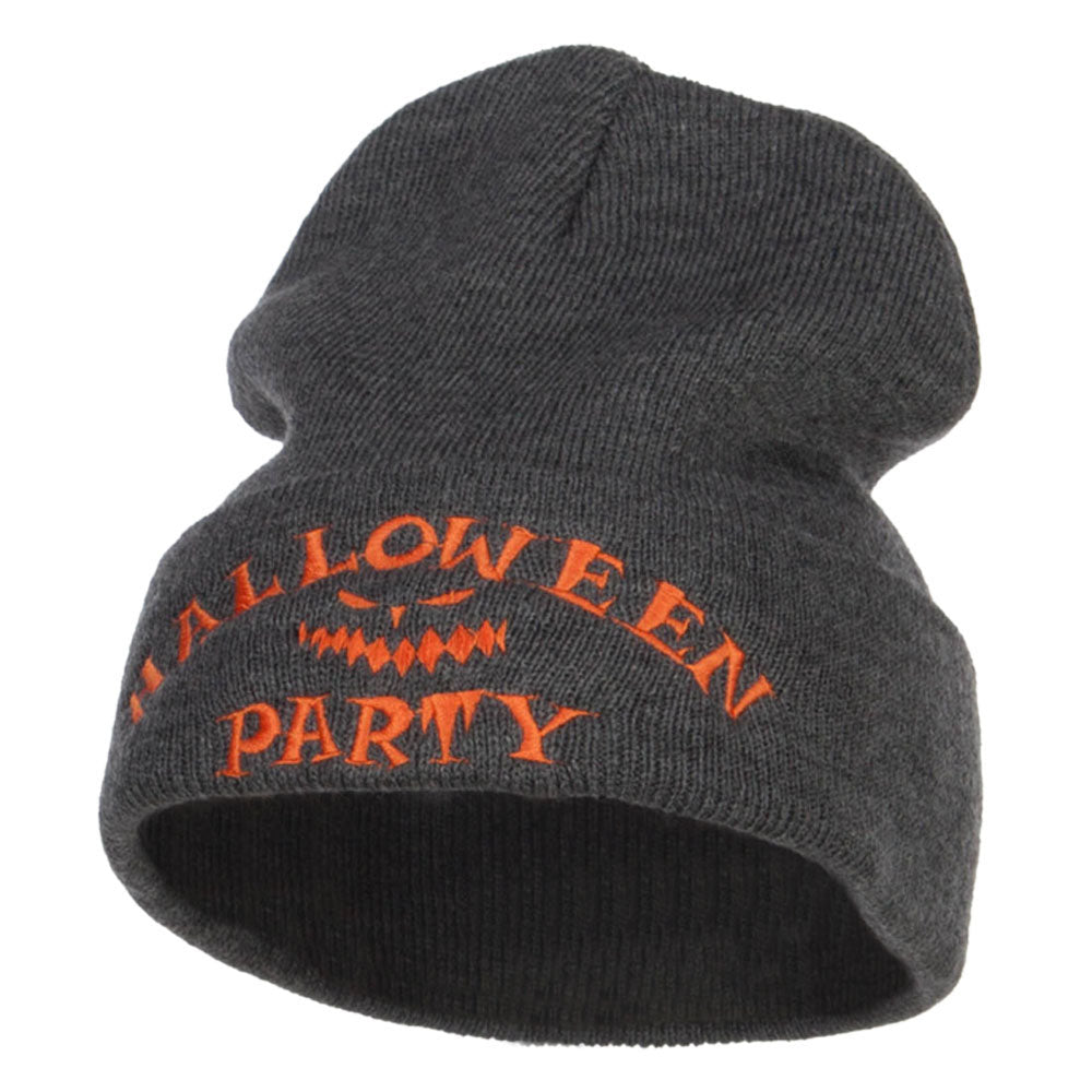 Halloween Party Embroidered Long Beanie - Dk Grey OSFM