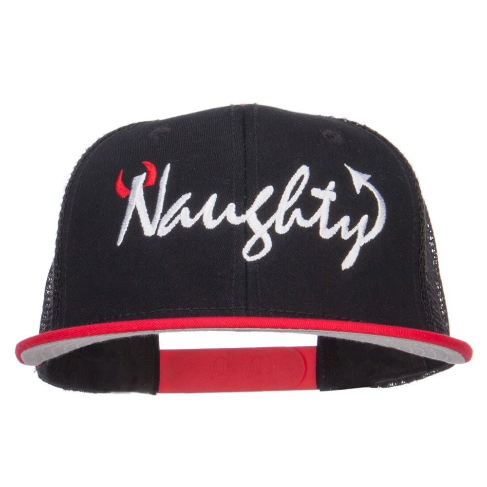 Naughty Devil Embroidered Mesh Snapback - Red Black OSFM