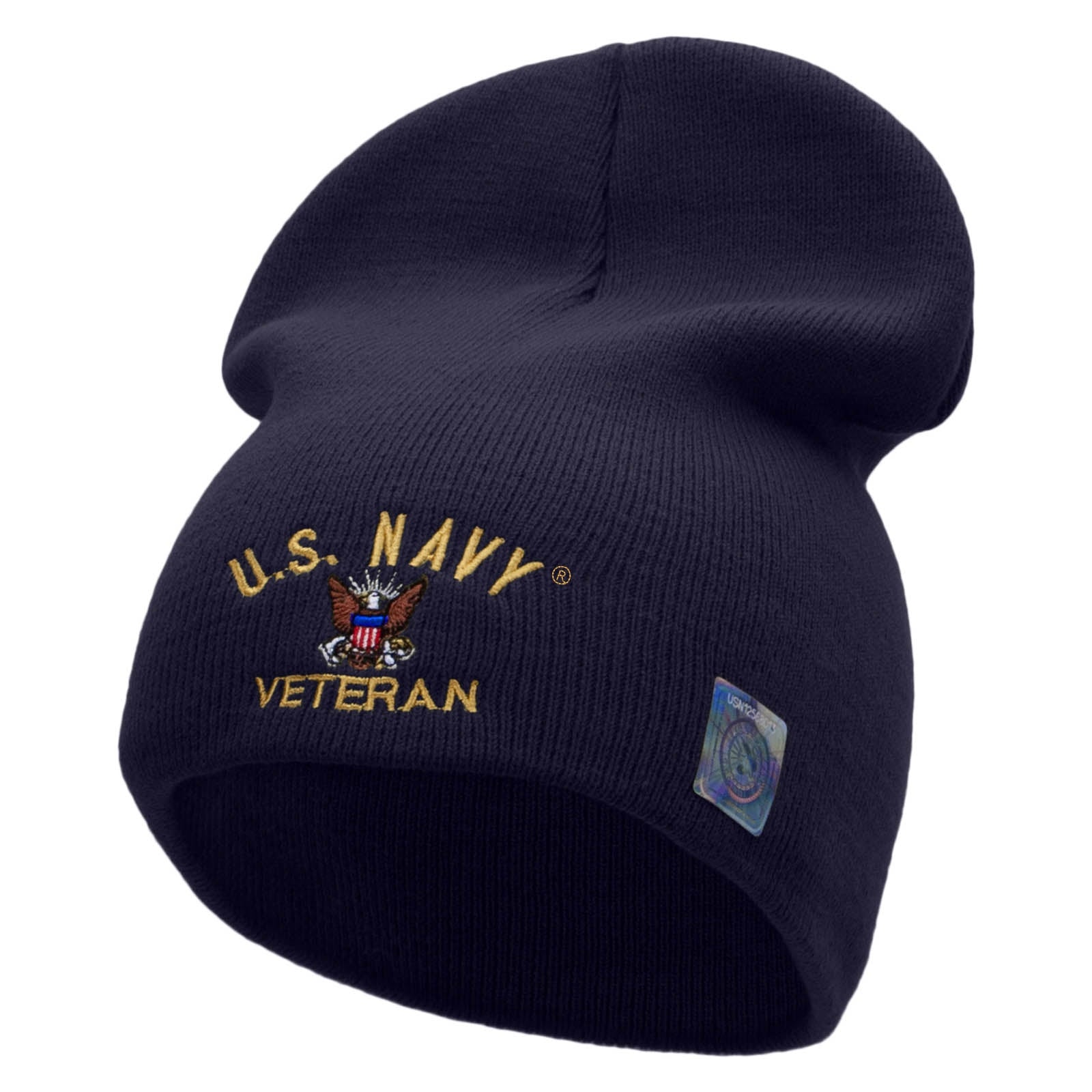 Licensed US Navy Veteran Embroidered Short Beanie Made in USA - Navy OSFM