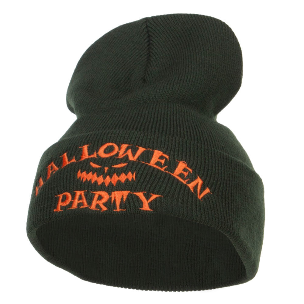 Halloween Party Embroidered Long Beanie - Olive OSFM