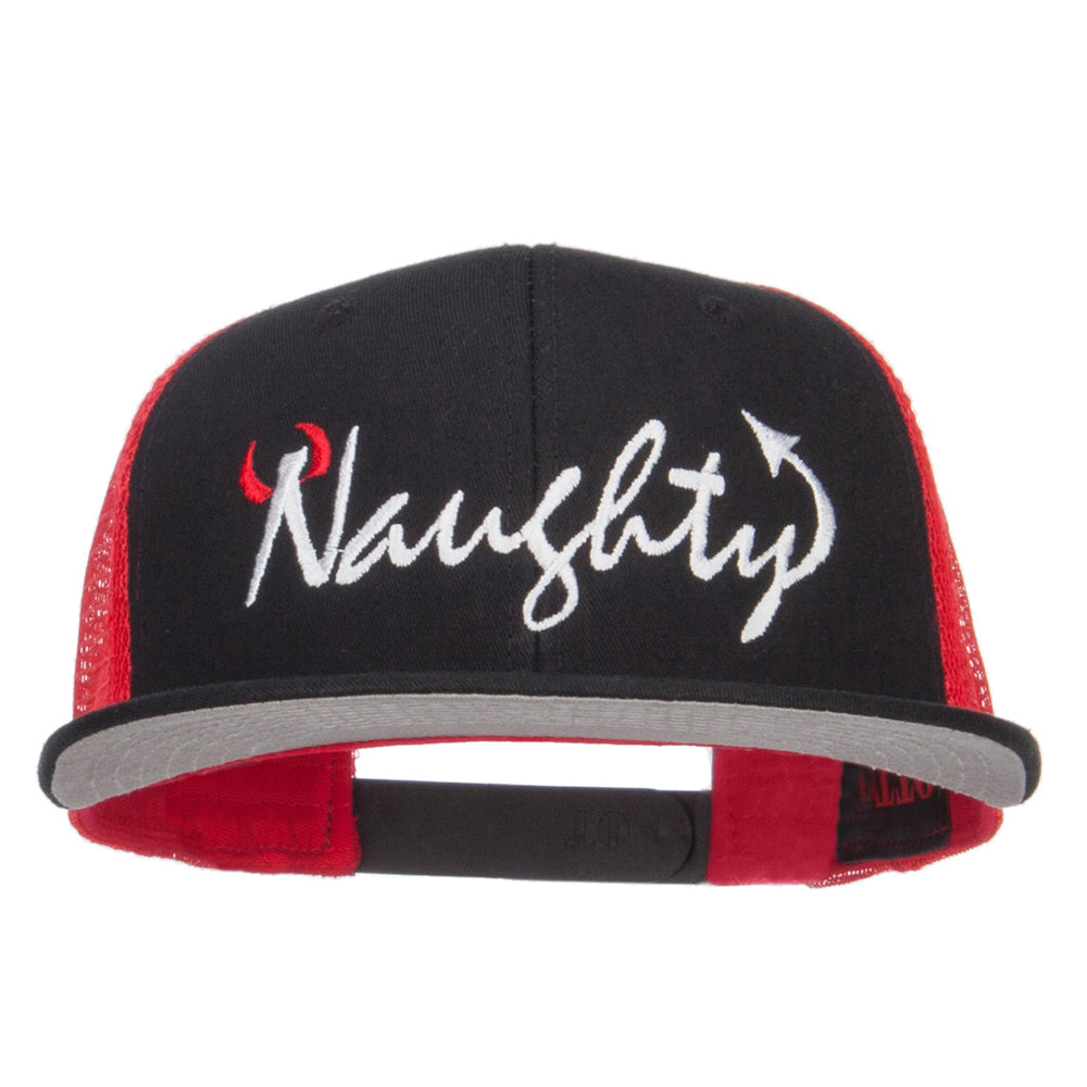 Naughty Devil Embroidered Mesh Snapback - Black Red OSFM