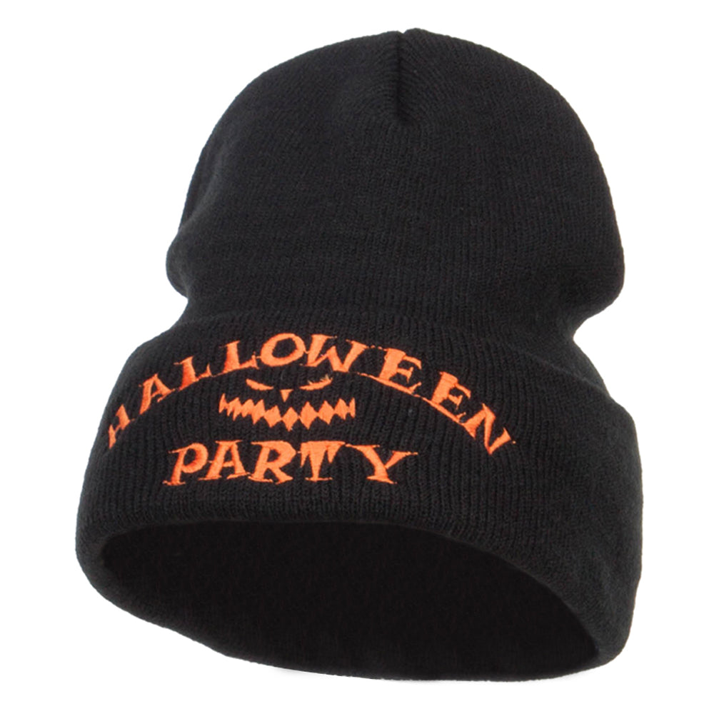 Halloween Party Embroidered Long Beanie - Black OSFM