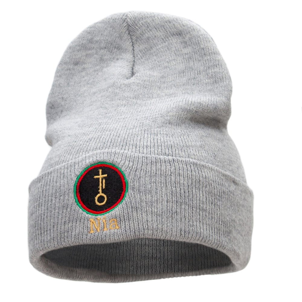 Nia is Purpose Embroidered Knitted Long Beanie - Heather Grey OSFM