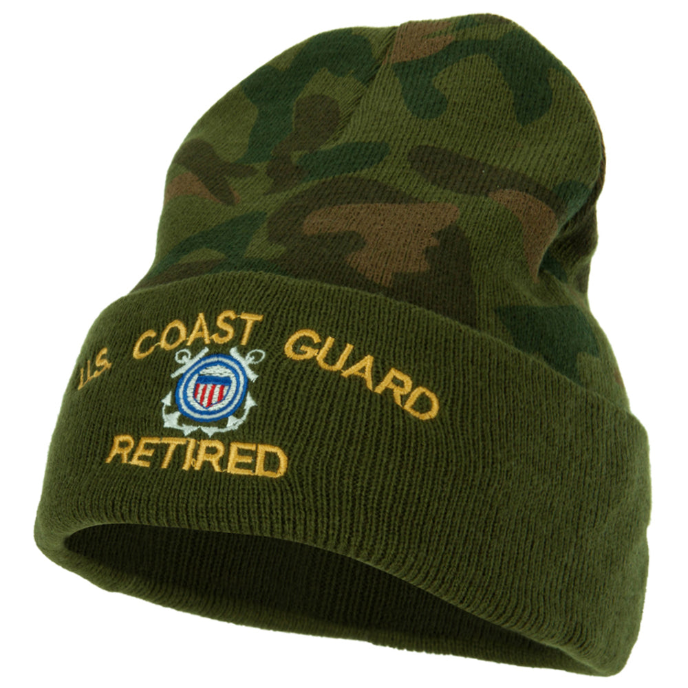 US Coast Guard Retired Embroidered Camo Long Beanie - Green OSFM