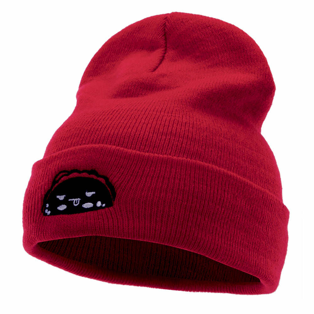 Taco Taco Embroidered 12 Inch Long Knitted Beanie - Red OSFM
