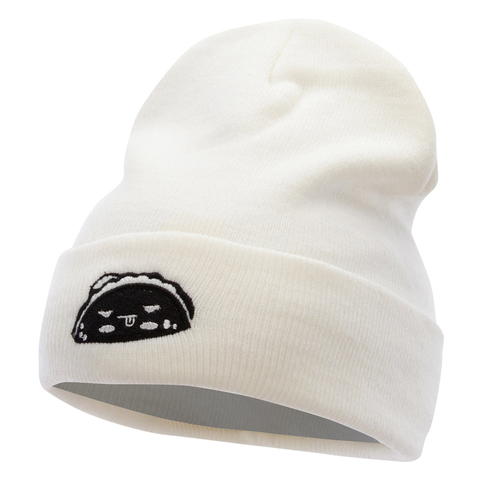 Taco Taco Embroidered 12 Inch Long Knitted Beanie - White OSFM