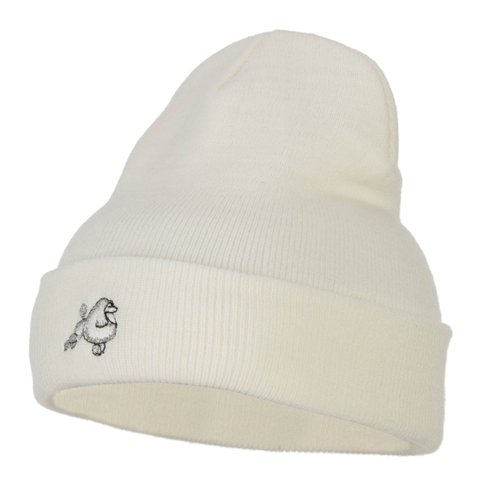 Poodle Dog Embroidered Long Beanie - White OSFM