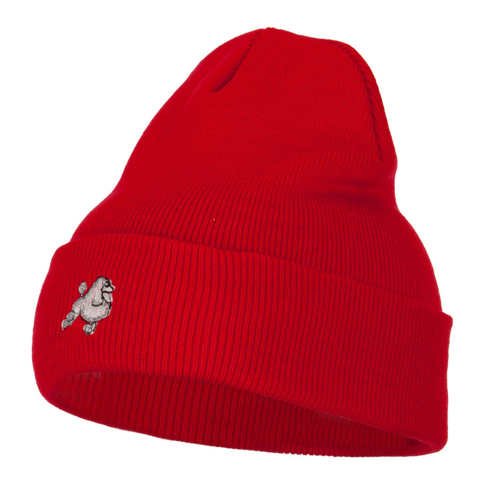 Poodle Dog Embroidered Long Beanie - Red OSFM