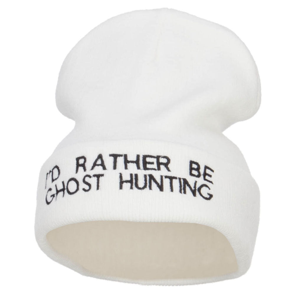 I&#039;d Rather Be Ghost Hunting Long Beanie - White OSFM