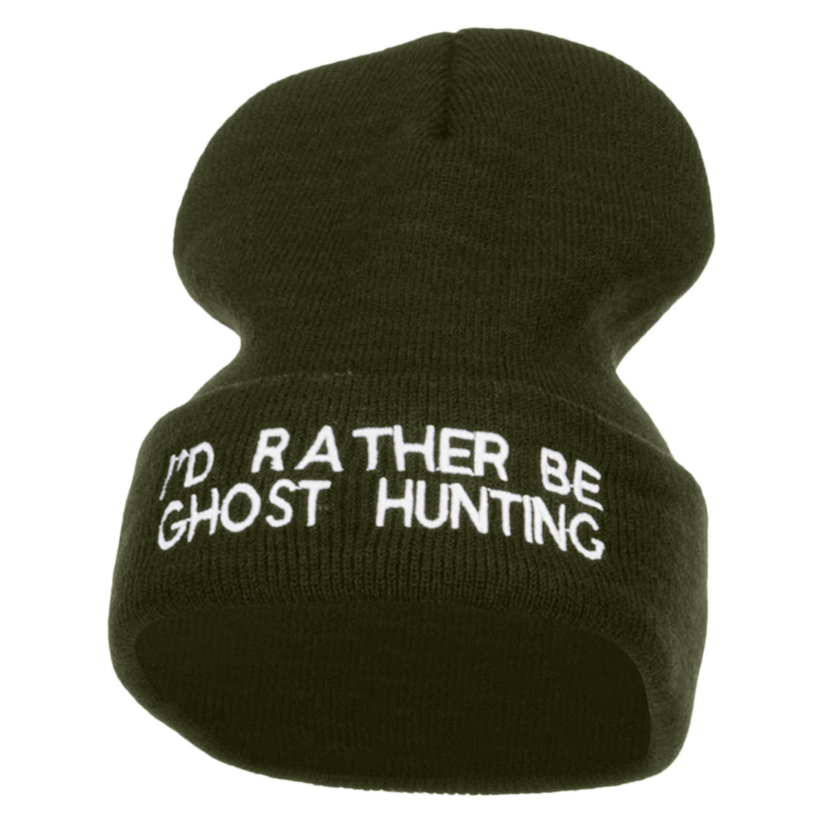 I&#039;d Rather Be Ghost Hunting Long Beanie - Olive OSFM