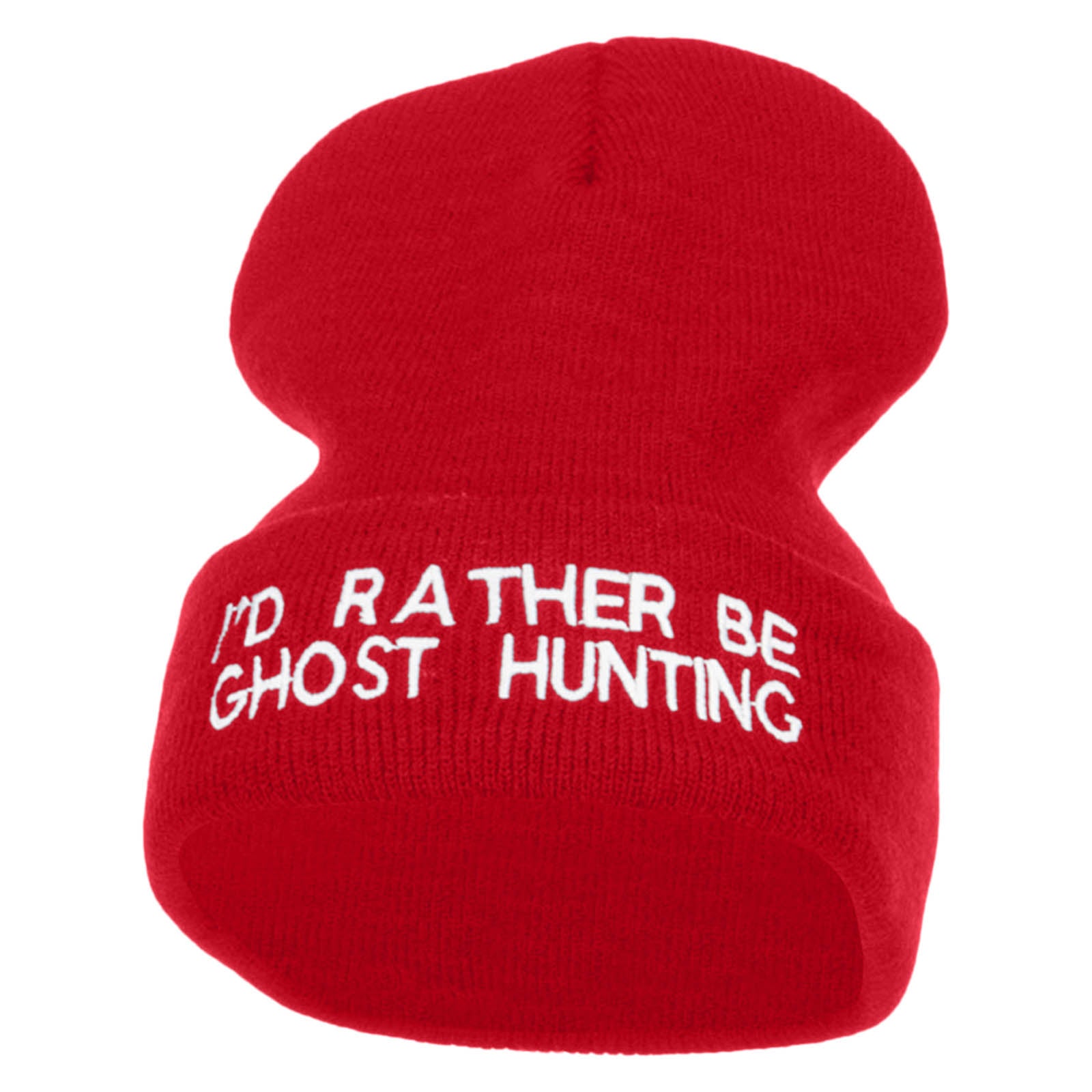 I&#039;d Rather Be Ghost Hunting Long Beanie - Red OSFM