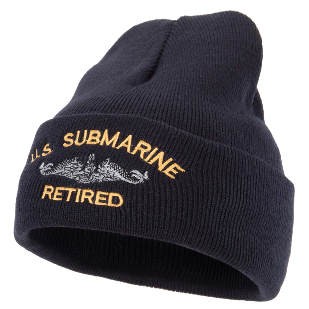 US Submarine Retired Military Embroidered Long Beanie - Navy OSFM