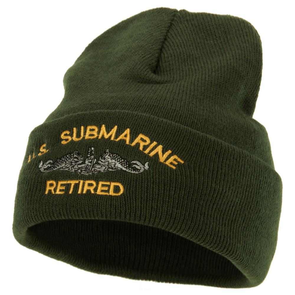 US Submarine Retired Military Embroidered Long Beanie - Olive OSFM