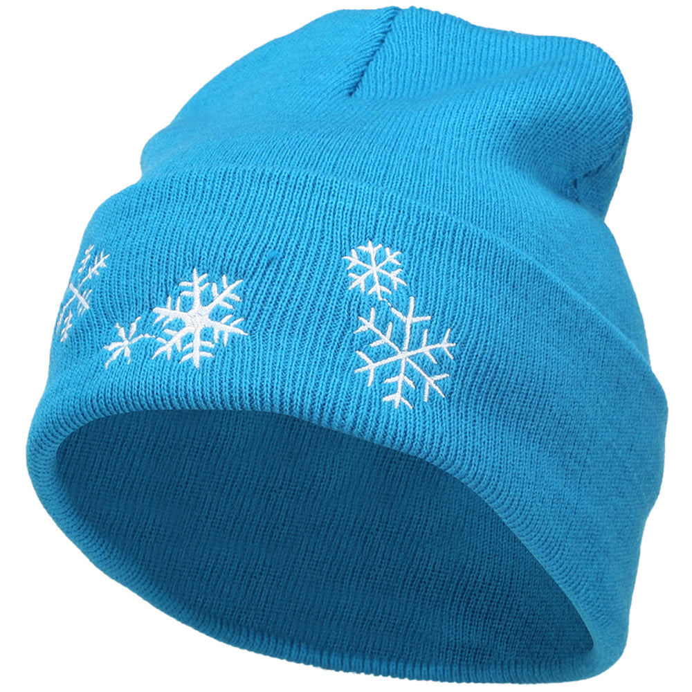 Snowflakes Embroidered Long Beanie - Aqua OSFM