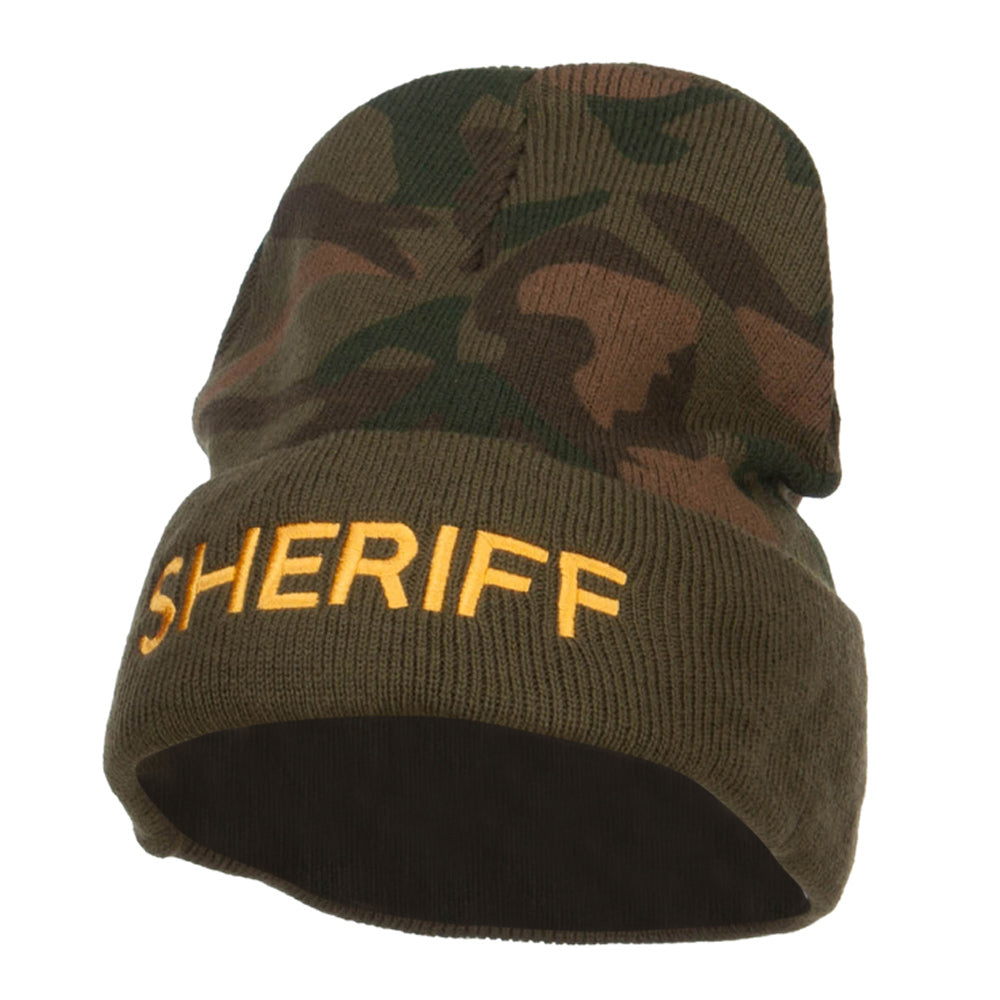 Sheriff Embroidered Camo Long Beanie - Green OSFM