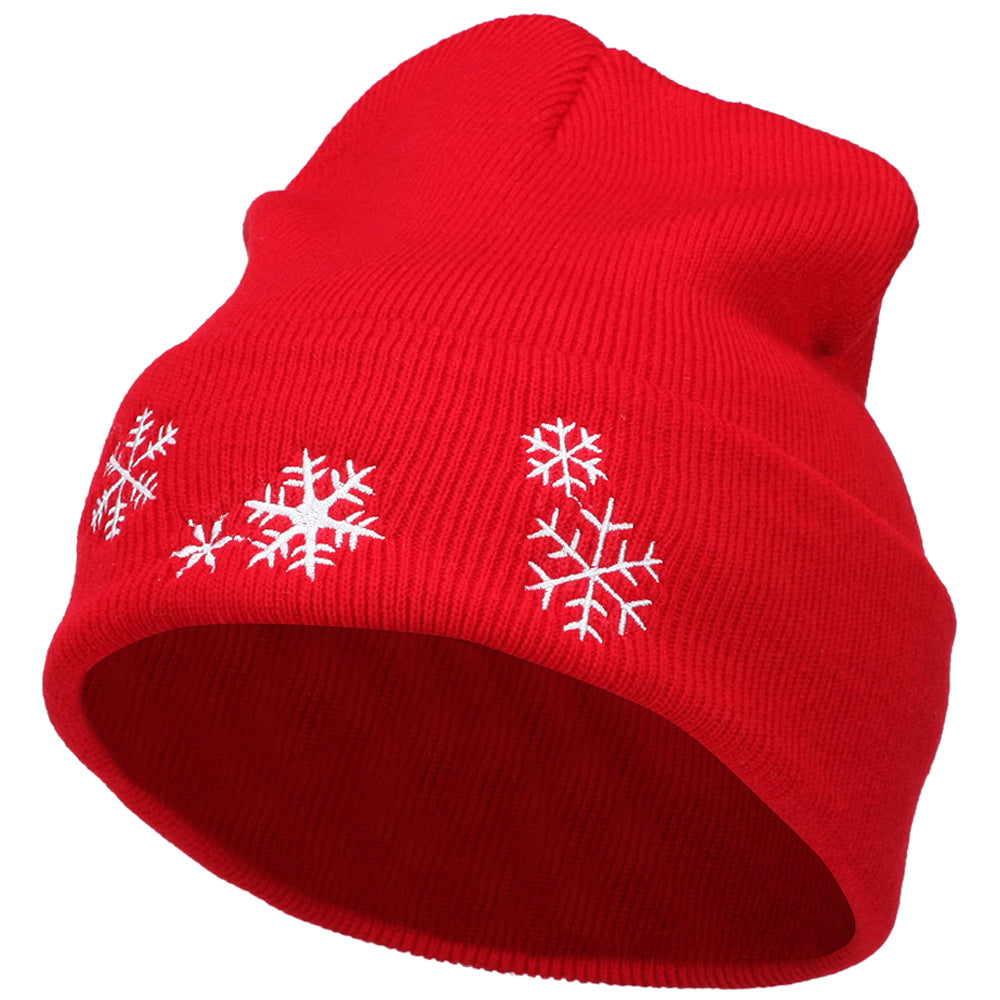 Snowflakes Embroidered Long Beanie - Red OSFM