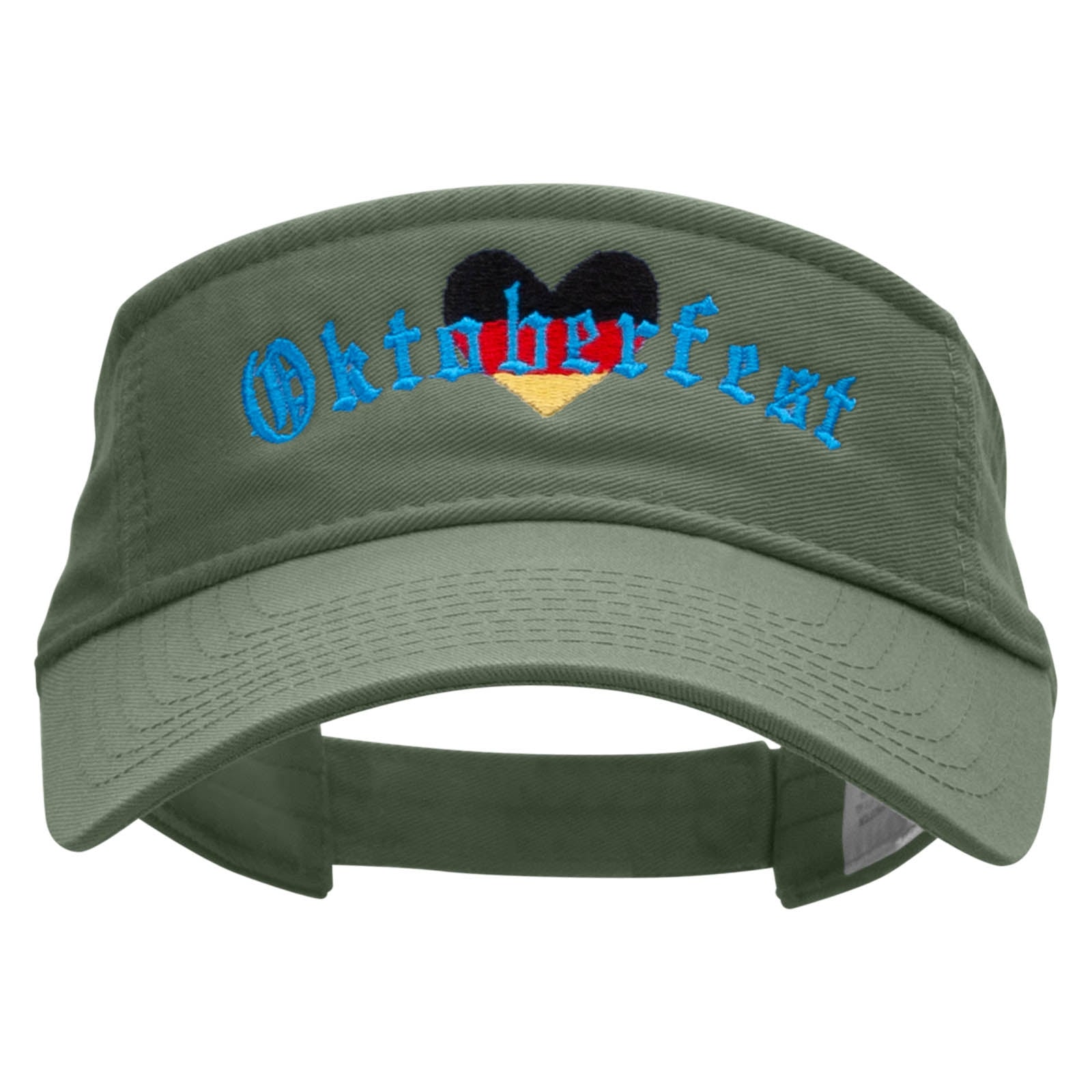 Oktoberfest Heart Embroidered Pro Style Cotton Twill Washed Visor - Olive OSFM