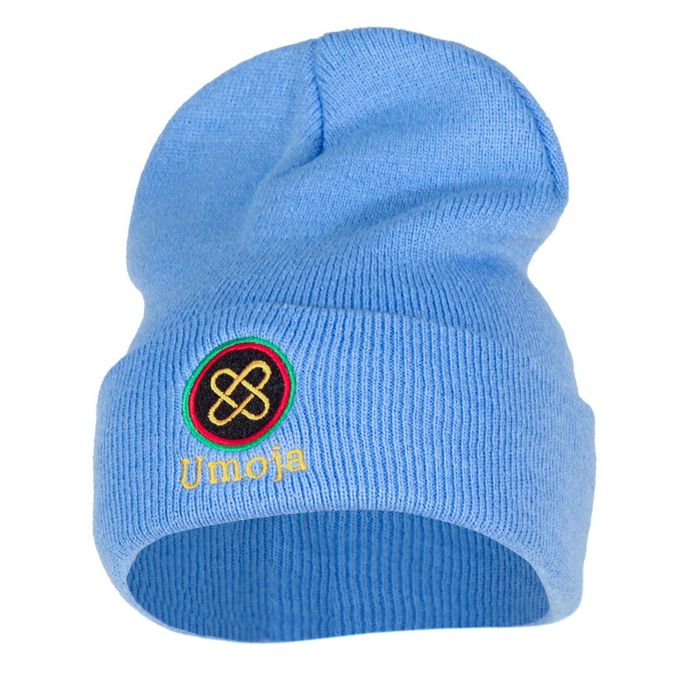 Umoja is Unity Embroidered Knitted Long Beanie - Sky Blue OSFM