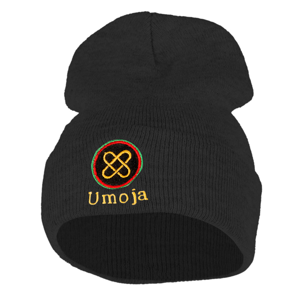 Umoja is Unity Embroidered Knitted Long Beanie - Black OSFM