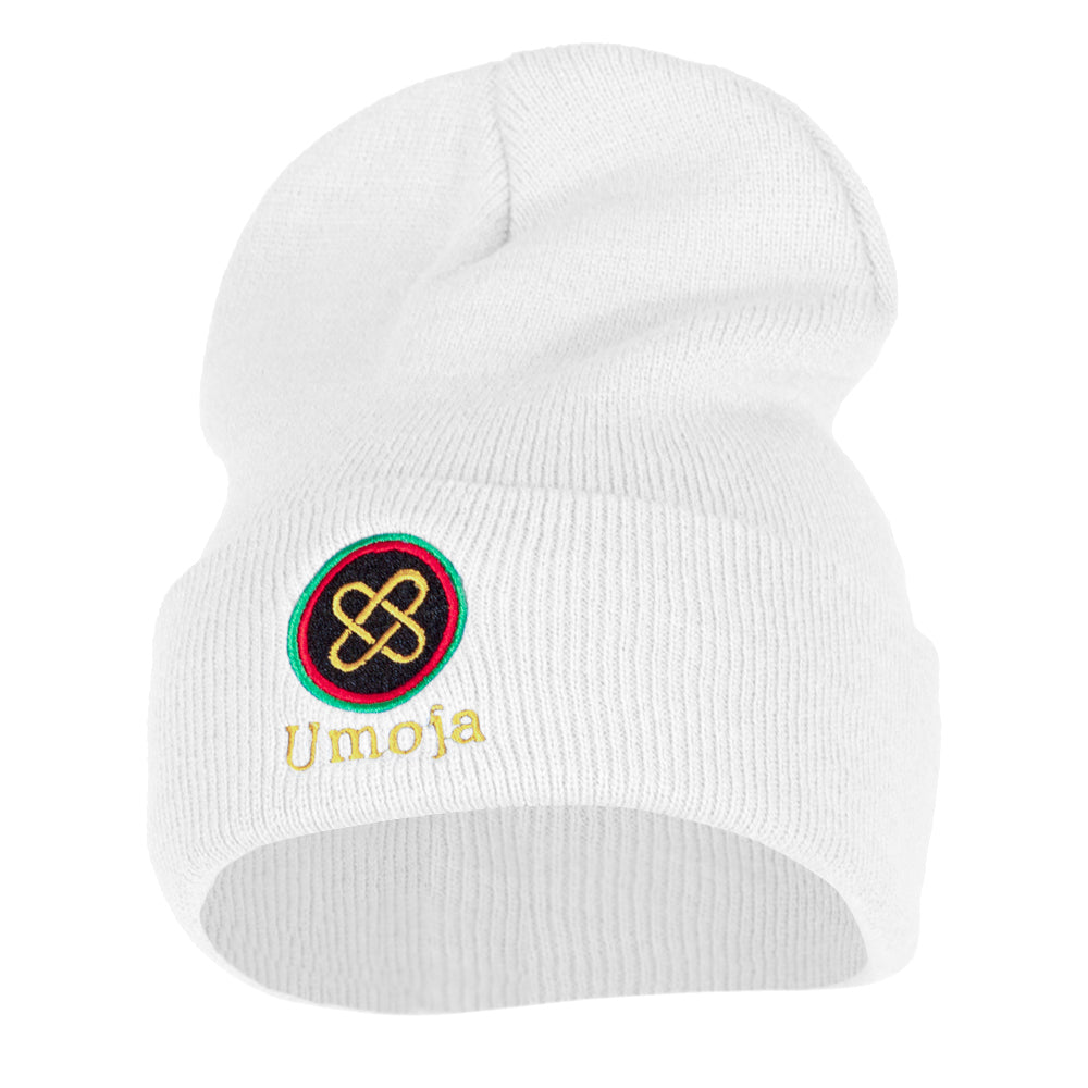 Umoja is Unity Embroidered Knitted Long Beanie - White OSFM