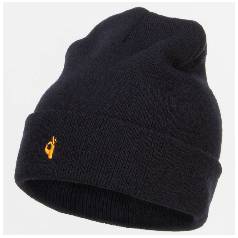 Mini Ok Sign Embriodered Long Beanie - Navy OSFM