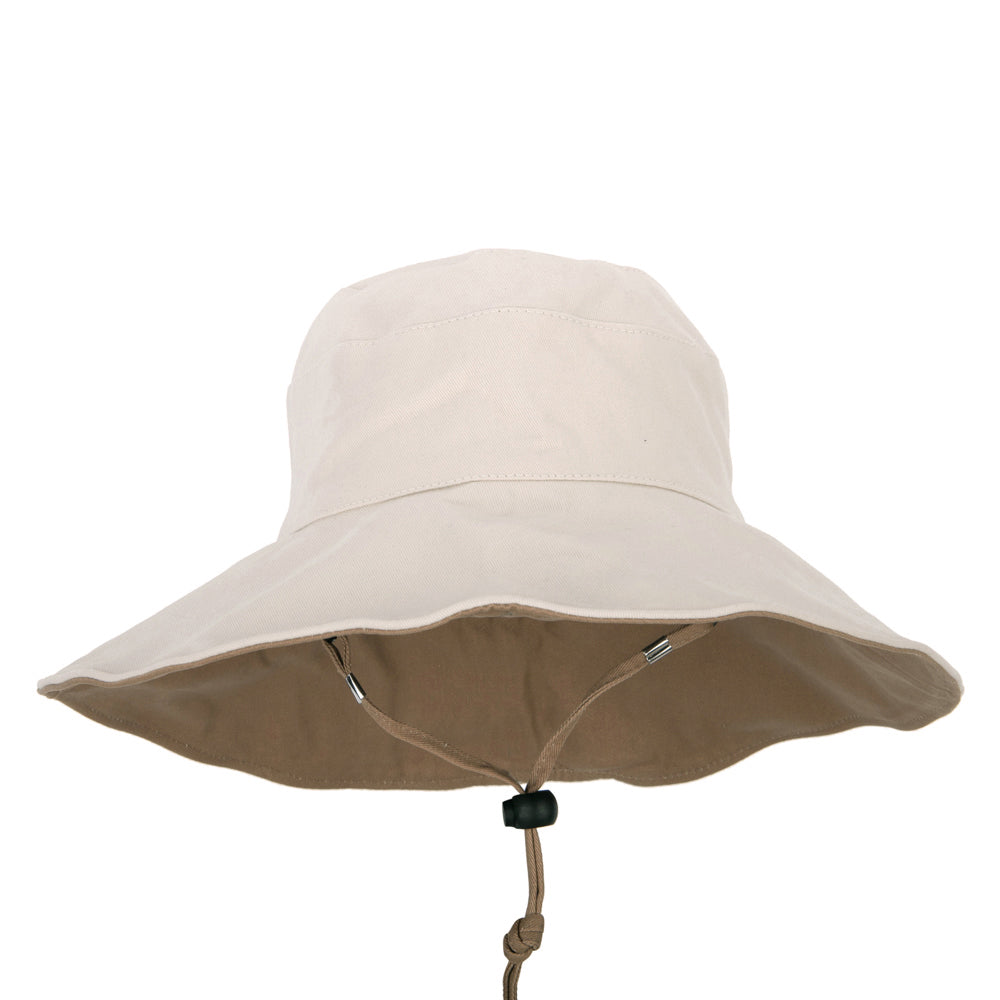 Women&#039;s Large Brim Reversible Cotton Canvas Bucket Hat - Beige Camel OSFM