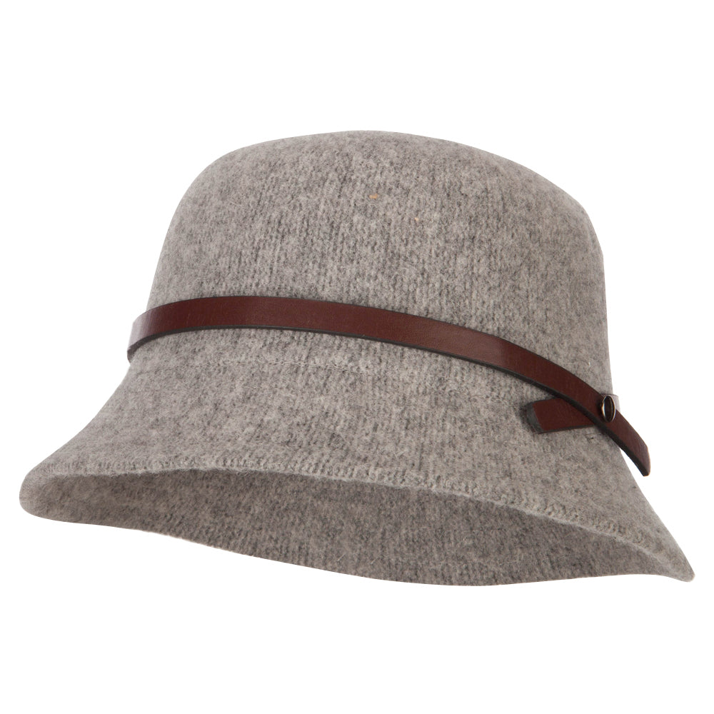 Women&#039;s Wool Leatherette Band Accented Cloche Bucket Hat - Lt Grey OSFM