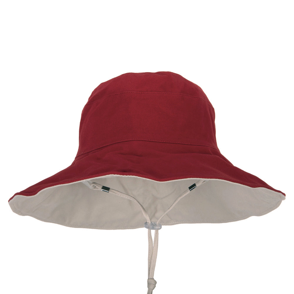 Women&#039;s Large Brim Reversible Cotton Canvas Bucket Hat - Red Beige OSFM