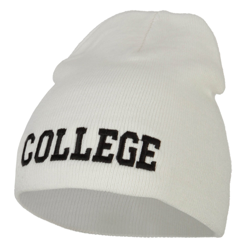 College Embroidered Knitted Short Beanie - White OSFM