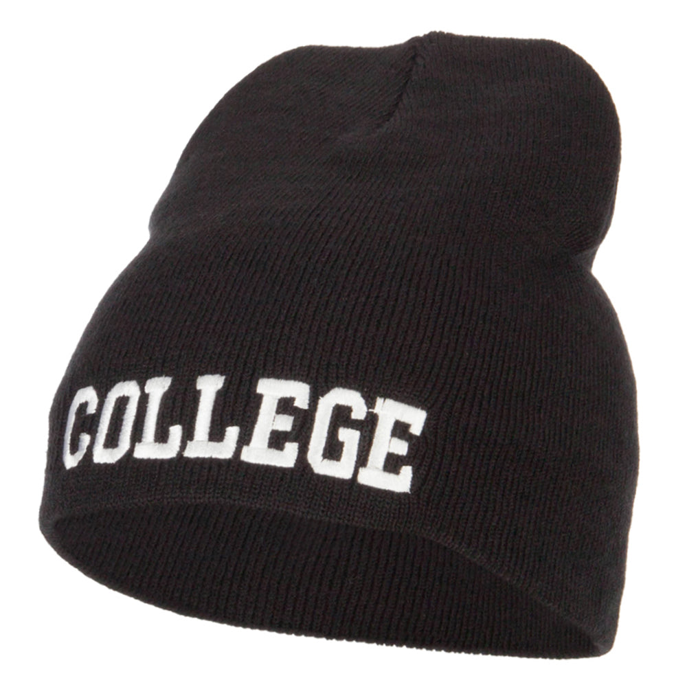 College Embroidered Knitted Short Beanie - Black OSFM