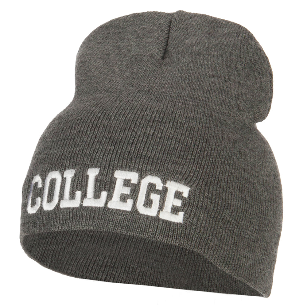 College Embroidered Knitted Short Beanie - Dk Grey OSFM