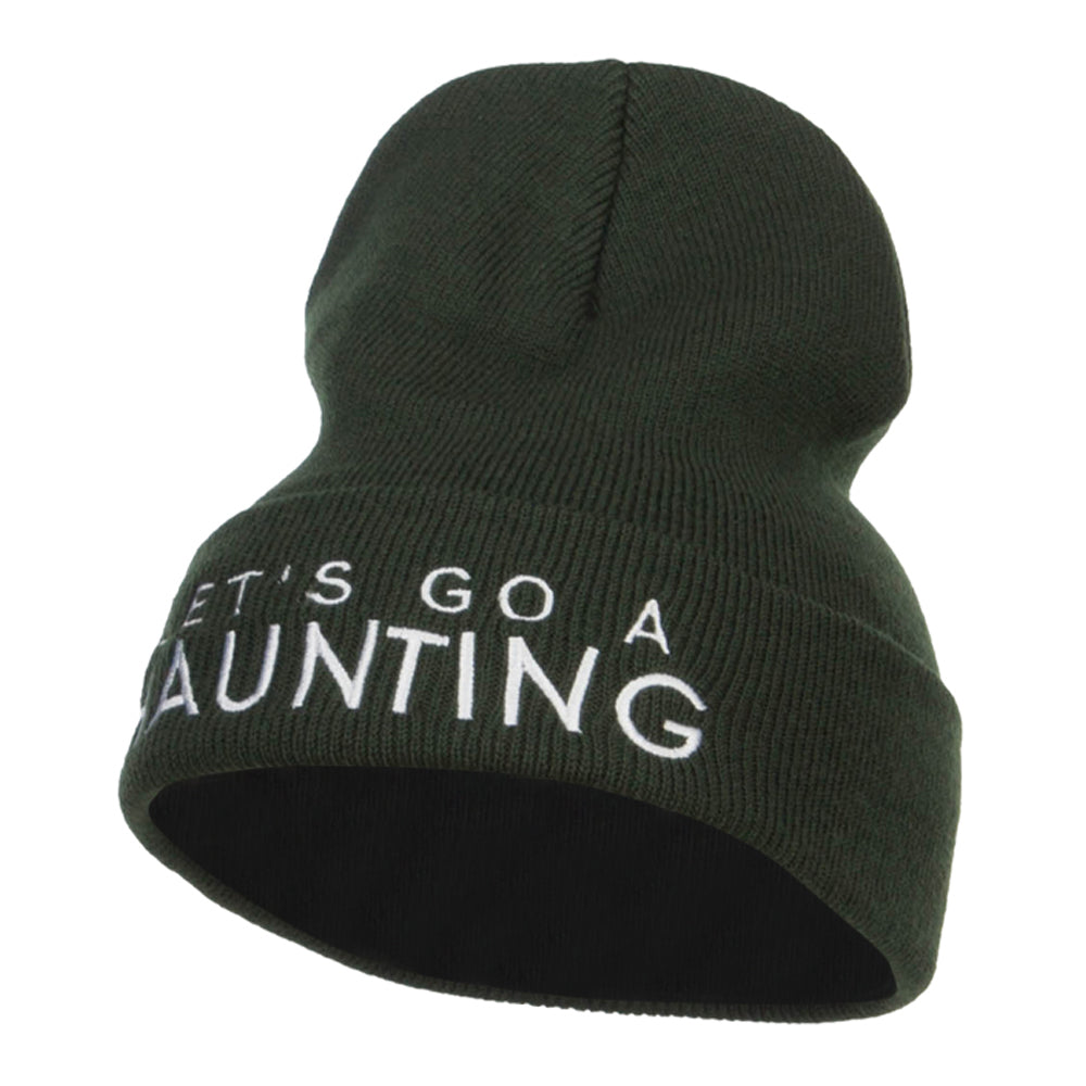 Let&#039;s Go Haunting Embroidered Long Beanie - Olive OSFM