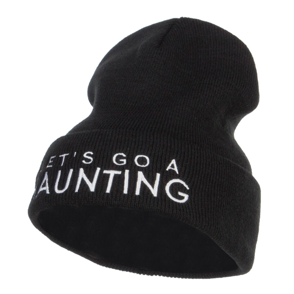 Let&#039;s Go Haunting Embroidered Long Beanie - Black OSFM