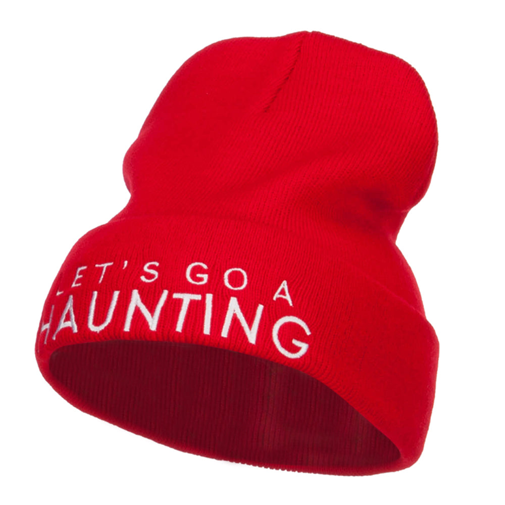 Let&#039;s Go Haunting Embroidered Long Beanie - Red OSFM