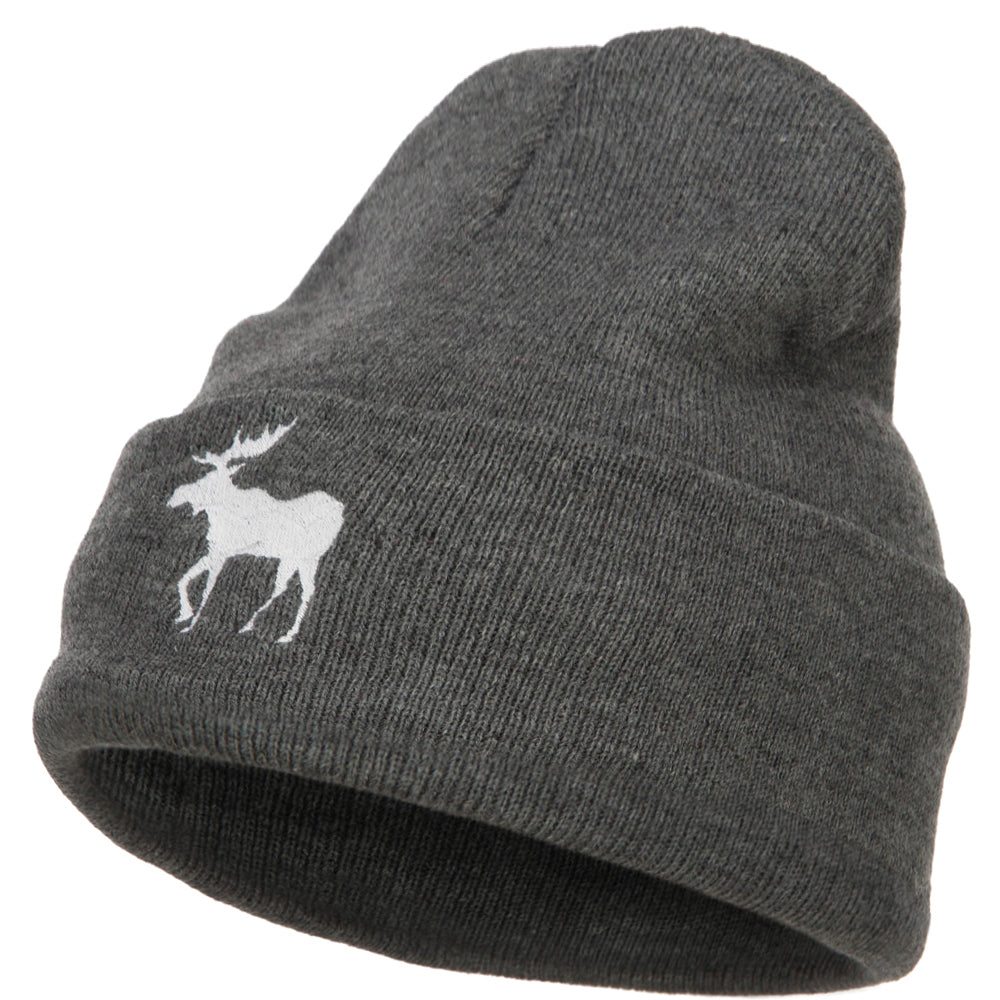 American Moose Embroidered Long Beanie - Dk Grey OSFM