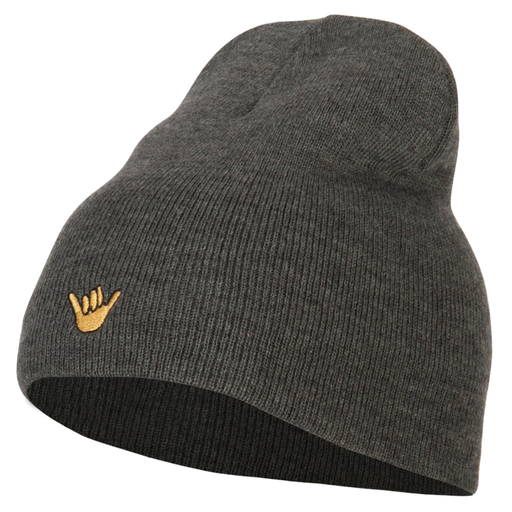 Mini Hang Loose Embroidered Short Beanie - Dk Grey OSFM