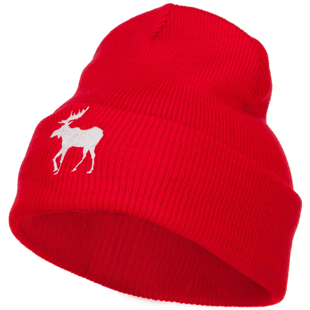 American Moose Embroidered Long Beanie - Red OSFM