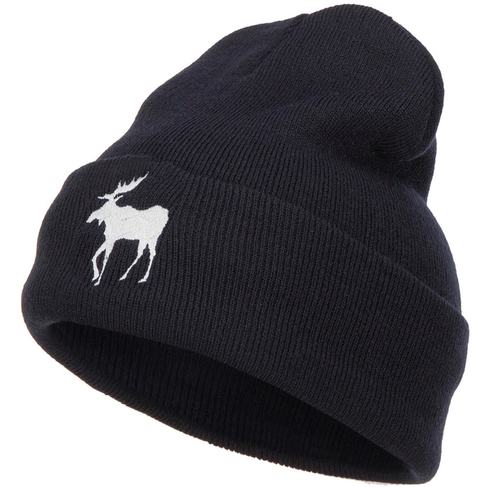 American Moose Embroidered Long Beanie - Navy OSFM