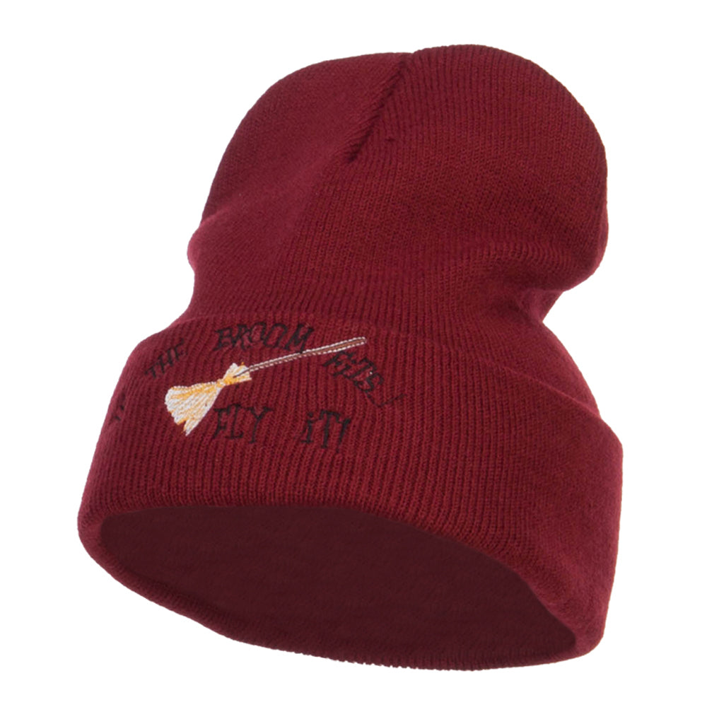 If The Broom Fits Embroidered Long Beanie - Maroon OSFM